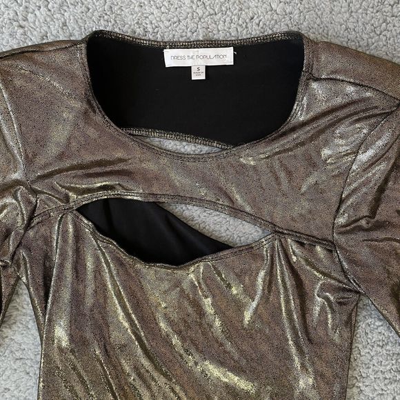 Dress The Population Mini Dress Women Small Gold Metallic Cyberpunk Futuristic - Picture 2 of 13